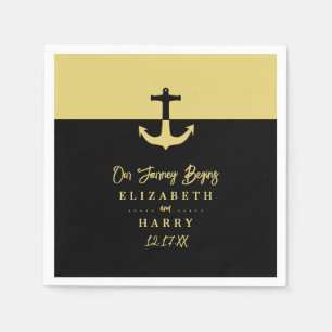 Nautical Anchor - Black Gold - Beach Wedding Serviette