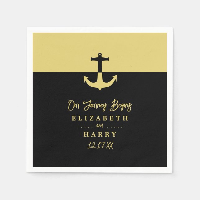 Nautical Anchor - Black Gold - Beach Wedding Serviette (Vorderseite)