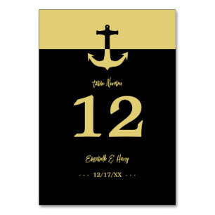 Nautical Anchor - Black Gold - Beach Wedding Tischnummer