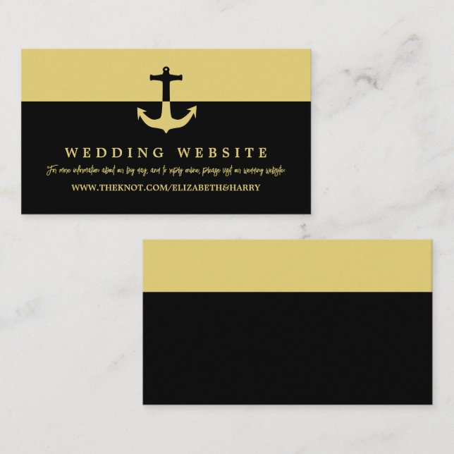 Nautical Anchor, Black Gold, Beach Wedding Website Begleitkarte (Vorne/Hinten)
