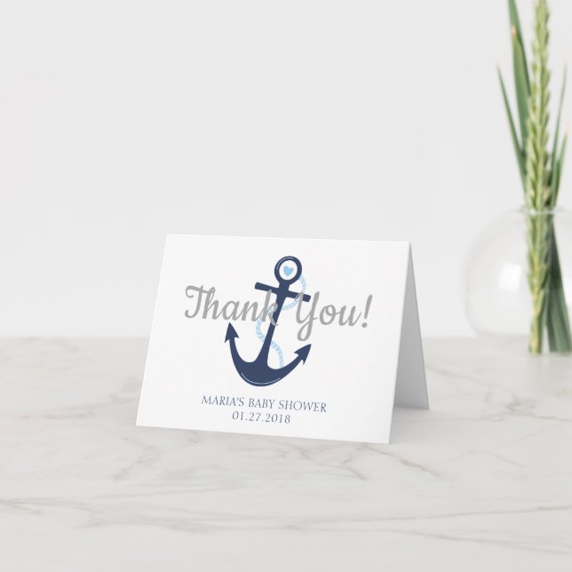 Nautical Anchor Blue Baby Dusche Danke Karte (Vorderseite)