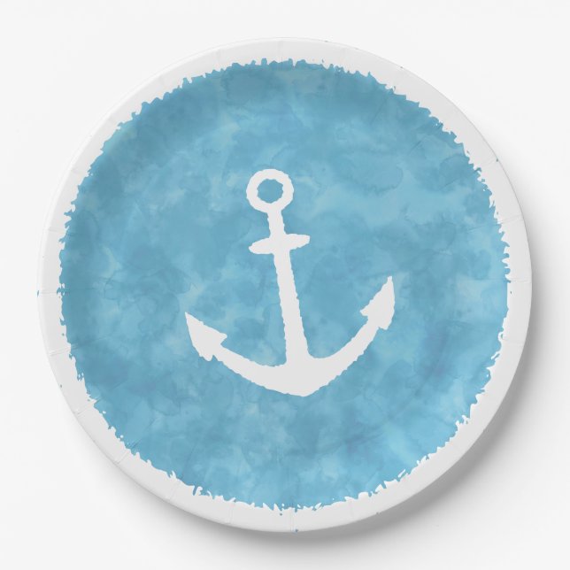 Nautical Anchor Blue Baby Dusche Pappteller (Vorderseite)