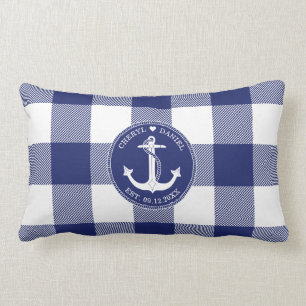 Nautical Anchor Blue Buffalo Karierte Hochzeit Lendenkissen