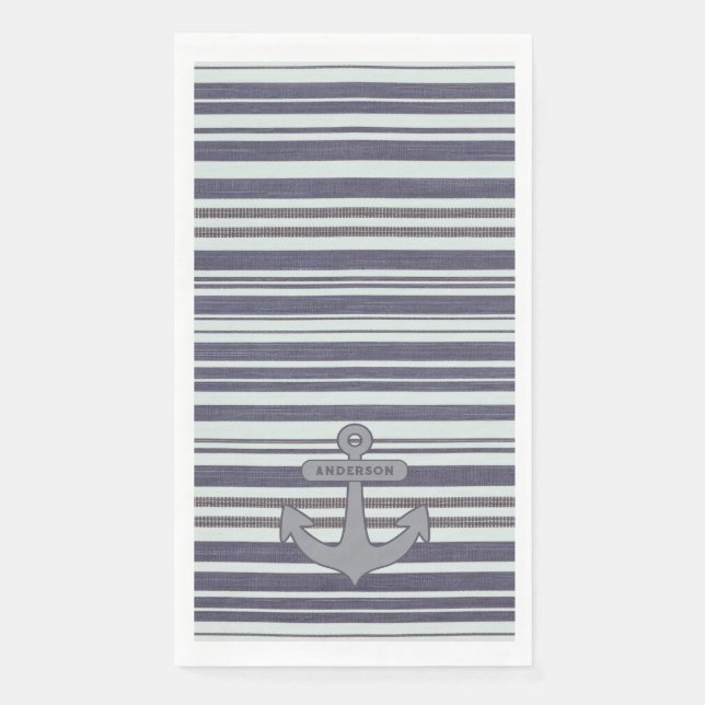 Nautical Anchor Blue Denim Stripe Serviette (Vorderseite)