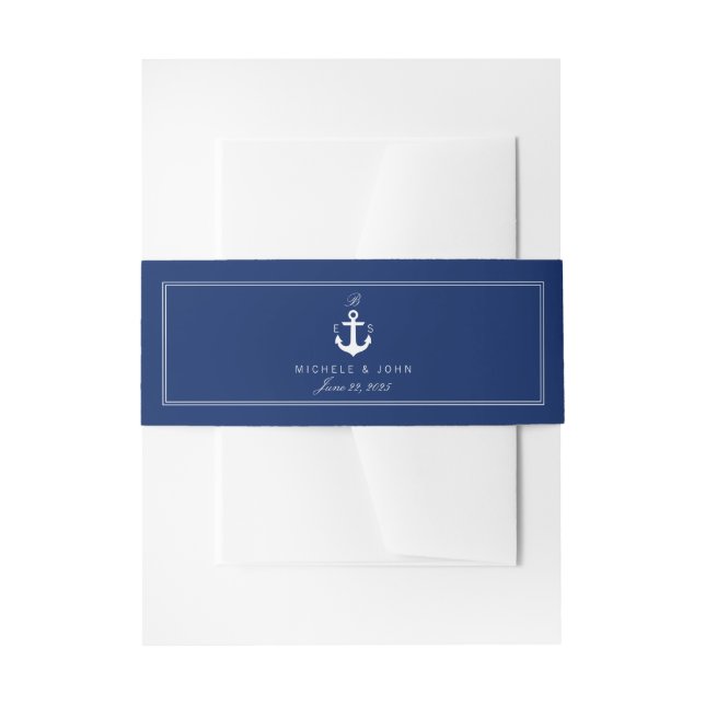 Nautical Anchor Blue Elegante Monogram Bly Bands Einladungsbanderole (Vorderseite Beispiel)