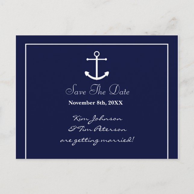Nautical Anchor Blue Elegante Rett Datum Postkarte (Vorderseite)