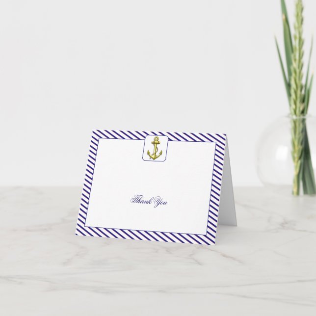 Nautical Anchor Blue Stripe Wedding Vielen Dank Dankeskarte (Vorderseite)