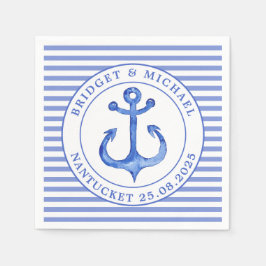 Nautical Anchor Blue Striping Personalisiert Weddi Serviette
