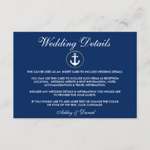 Nautical Anchor Blue Wedding Details Beipackkarte Begleitkarte