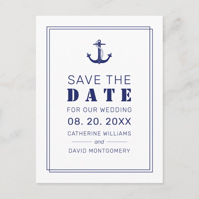 Nautical Anchor Blue Wedding Save the Date Ankündigungspostkarte (Vorderseite)