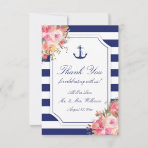 Nautical Anchor Blues Stripe Hochzeit Dankeskarte