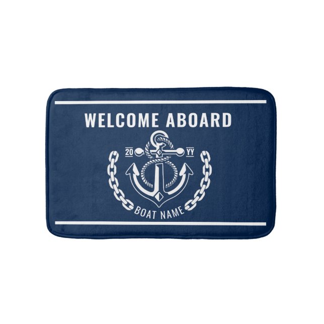 Nautical Anchor Boat & Captain Name Bath Matts Badematte (Vorderseite)