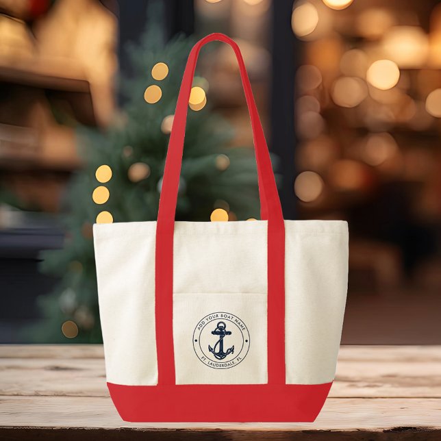Nautical Anchor Boat Name Custom Coastal Tragetasche (Nautical Anchor Custom Promotional Red Handles Tote Bag)