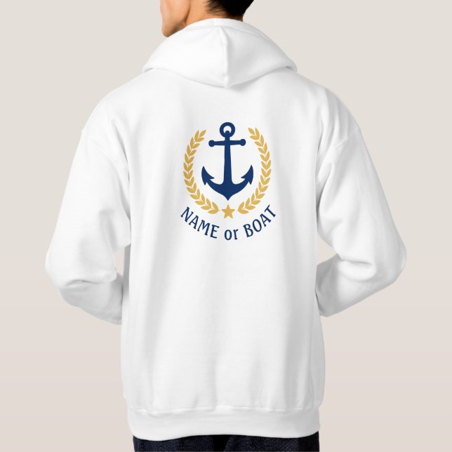 Nautical Anchor Boat Name Gold Laurel Zwei Seiten Hoodie (Rückseite)