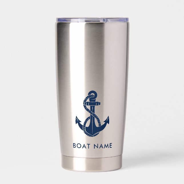 Nautical Anchor Boat Name Minimalist Custom Thermobecher (Vorderseite)