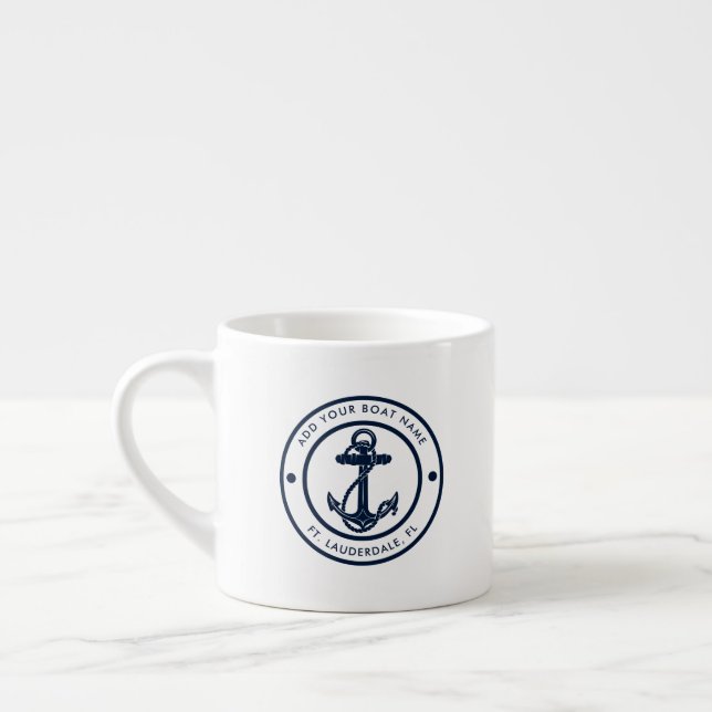 Nautical Anchor Boat Name Navy Blue Boating Espressotasse (Links)