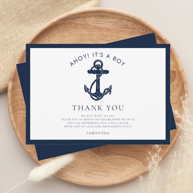 Nautical Anchor Boy Baby Dusche Dankeskarte (Elegant Nautical Anchor Baby Shower Thank You)