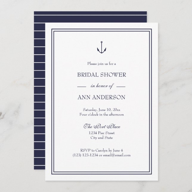Nautical Anchor Bridal Dusche Einladung (Vorne/Hinten)