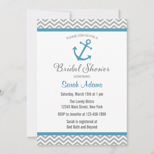 Nautical Anchor Bridal Dusche Einladung (Vorderseite)