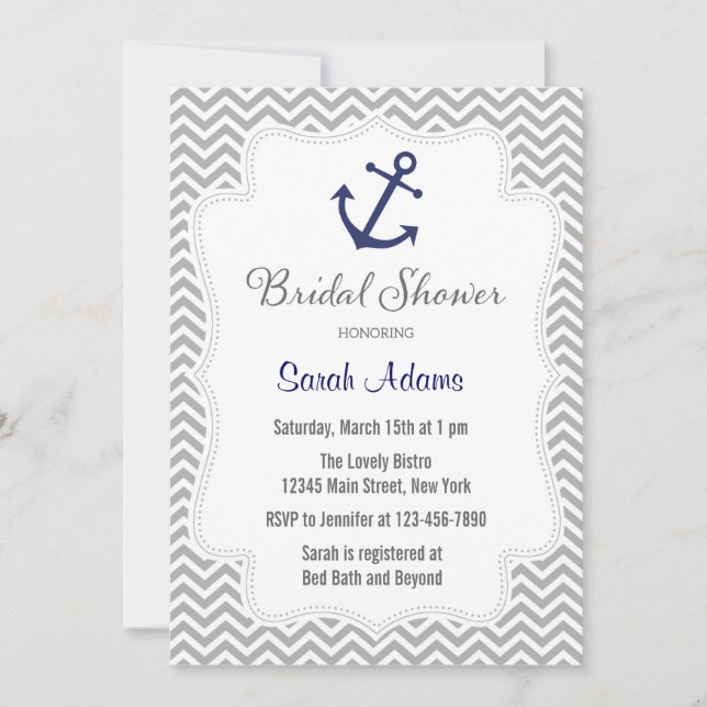 Nautical Anchor Bridal Dusche Einladung (Vorderseite)