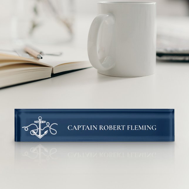 Nautical Anchor Captain Name Navy Blue Namensplakette (Von Creator hochgeladen)
