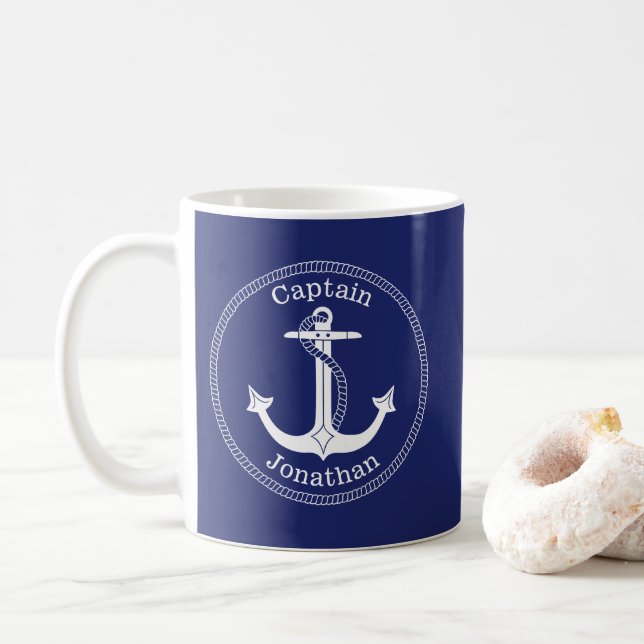 Nautical Anchor Captain Personalisiert Tasse (Mit Donut)