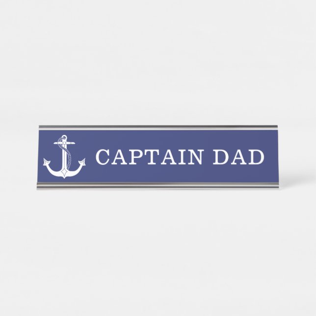 Nautical Anchor Captain Vater Navy Blue White Schreibtischnamensplakette (Vorderseite )