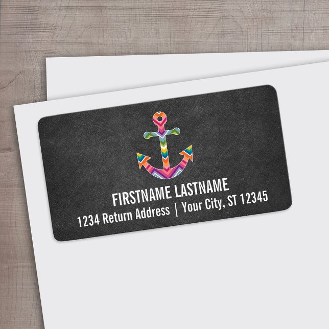 Nautical Anchor Chalkboard mit hellen Chevronen Adressaufkleber (Custom Address Label)