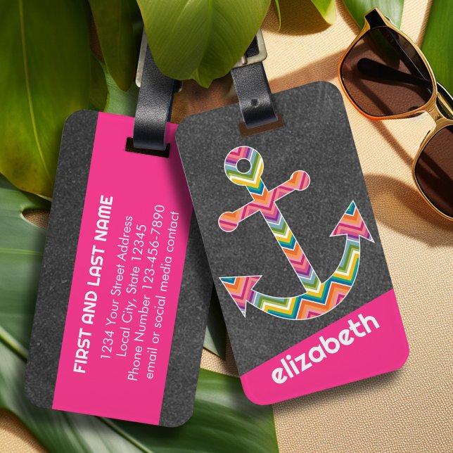 Nautical Anchor Chalkboard mit hellen Chevronen Gepäckanhänger (Personalized Luggage Tag)