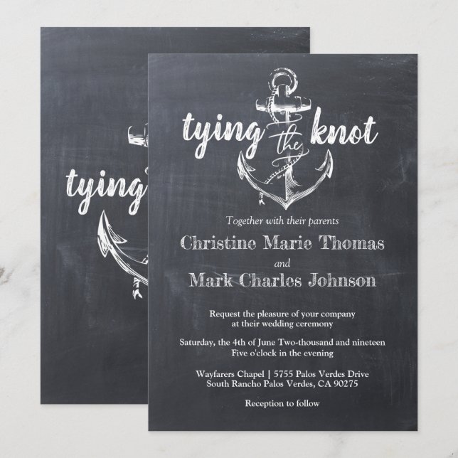 Nautical Anchor Chalkboard Rustikale Hochzeit Einladung (Vorne/Hinten)