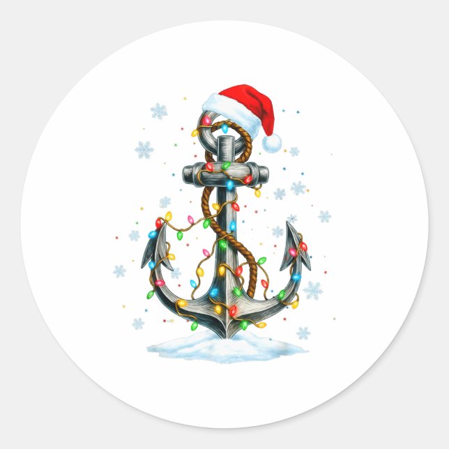 Nautical Anchor Christmas Lights Boating Sailor  Runder Aufkleber (Vorderseite)