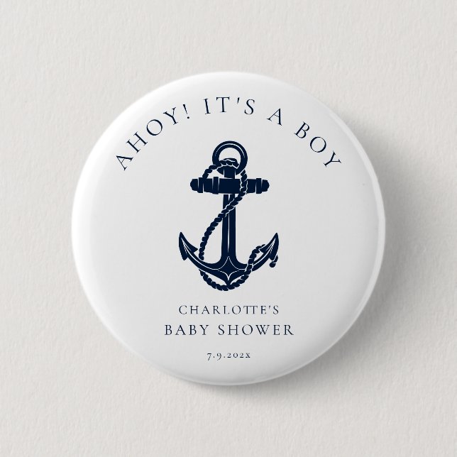 Nautical Anchor Coastal Boy Baby Dusche Button (Vorderseite)