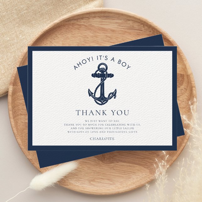 Nautical Anchor Coastal Boy Baby Dusche Dankeskarte (Modern Anchor Baby Shower Thank You Card)