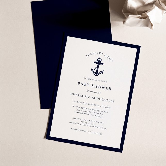 Nautical Anchor Coastal Boy Baby Dusche Einladung (Nautical Anchor Coastal Baby Shower Invitation)
