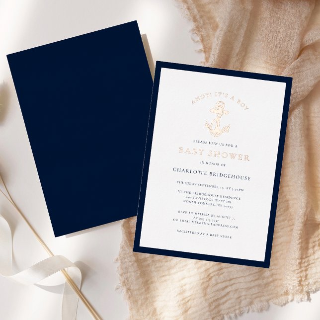 Nautical Anchor Coastal Boy Baby Showküste Rose Go Folieneinladung (Nautical Anchor Boy Baby Shower Rose Gold Foil Invitation)