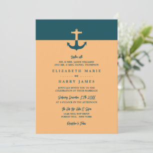 Nautical Anchor - Coral Blue - Beach Wedding Einladung