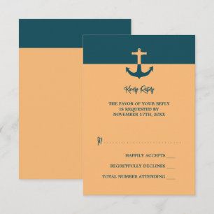 Nautical Anchor - Coral Blue - Beach Wedding RSVP Karte