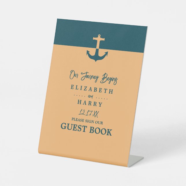 Nautical Anchor - Coral Blue - Wedding Sockelschild (Vorderseite)