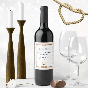 Nautical Anchor Coral & White Event Hochzeit 🍷 ⚓️ Weinetikett