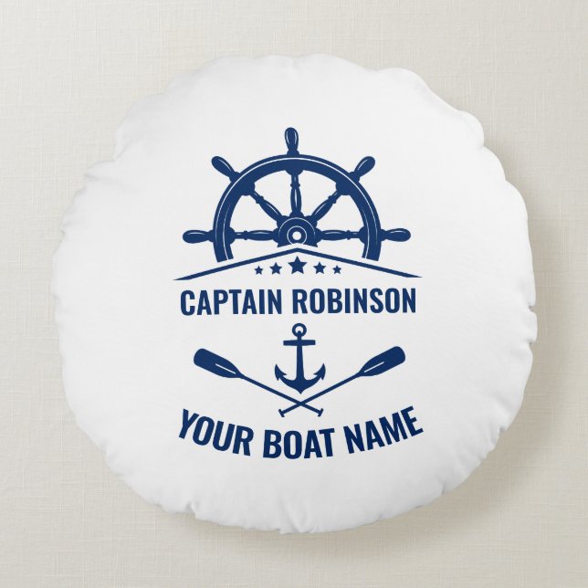 Nautical Anchor Crossed Oars & Ships Wheel White Rundes Kissen (Vorderseite)