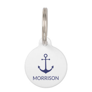 Nautical Anchor Custom Marine White Hund Name info Haustiermarke