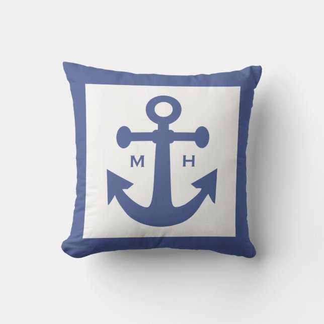 Nautical Anchor Custom Monogram Wire Kissen (Vorderseite)