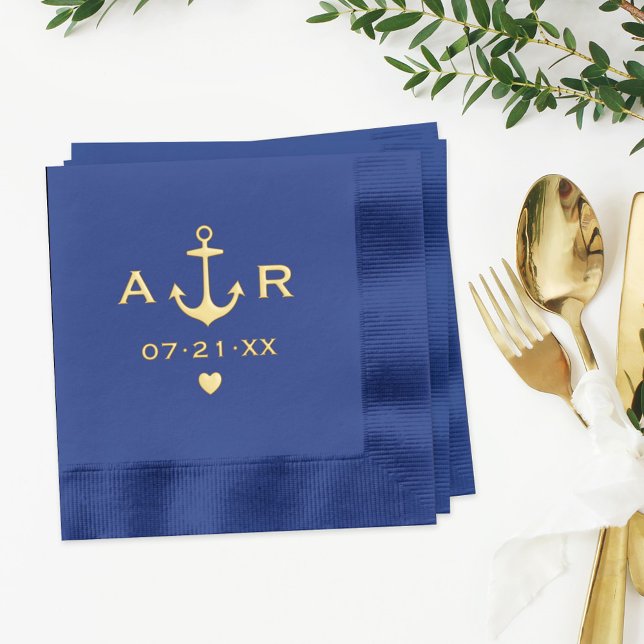 Nautical Anchor Custom Wedding Initials Servietten Mit Folie (Von Creator hochgeladen)