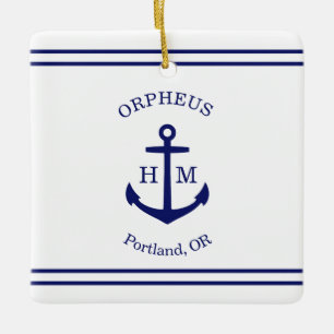 Nautical Anchor Custom (weiß & blau) Keramikornament