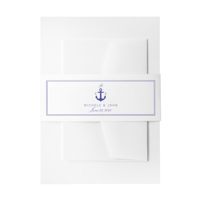 Nautical Anchor Elegant Clean Monogram Bly Bands Einladungsbanderole (Vorderseite Beispiel)