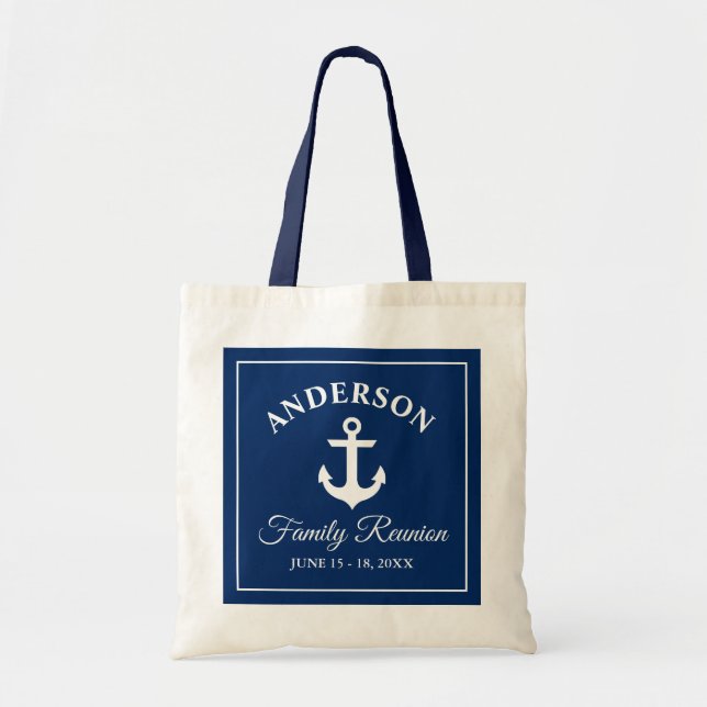 Nautical Anchor Family Wiedersehen Blue Handle Tragetasche (Vorne)