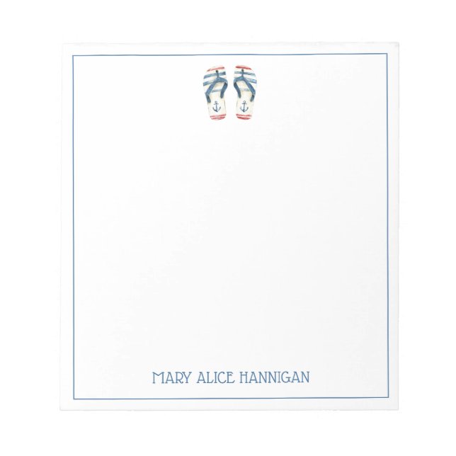 Nautical Anchor Flip Flops Personalized Notizblock (Vorderseite)