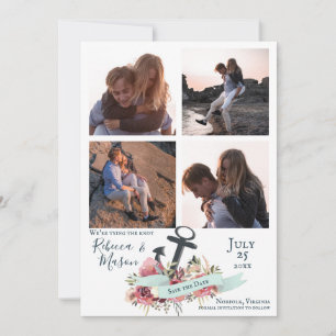 Nautical Anchor Floral Beach Wedding Multi-Foto Save The Date