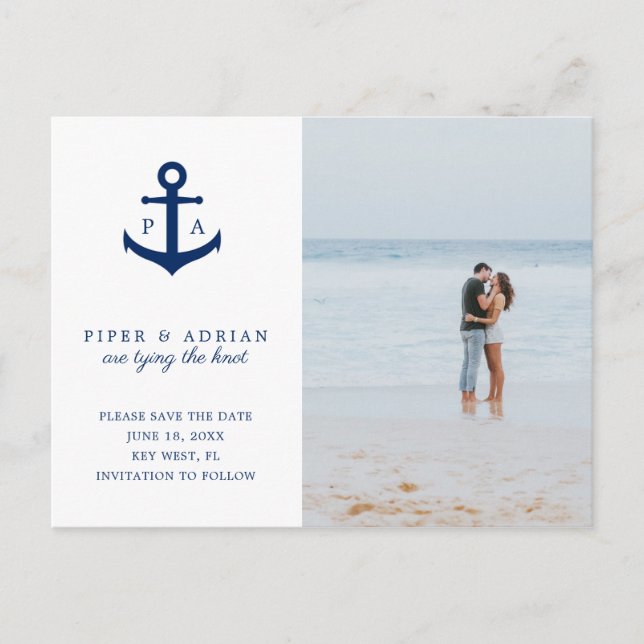 Nautical Anchor Foto Wedding Save the Date Ankündigungspostkarte (Vorderseite)