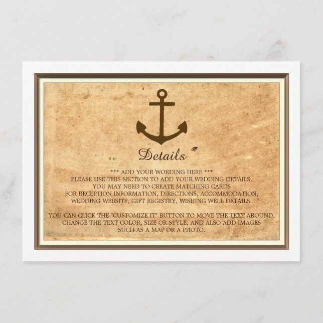 Nautical Anchor Gerahmte Vintage Paper Wedding Begleitkarte (Vorderseite)